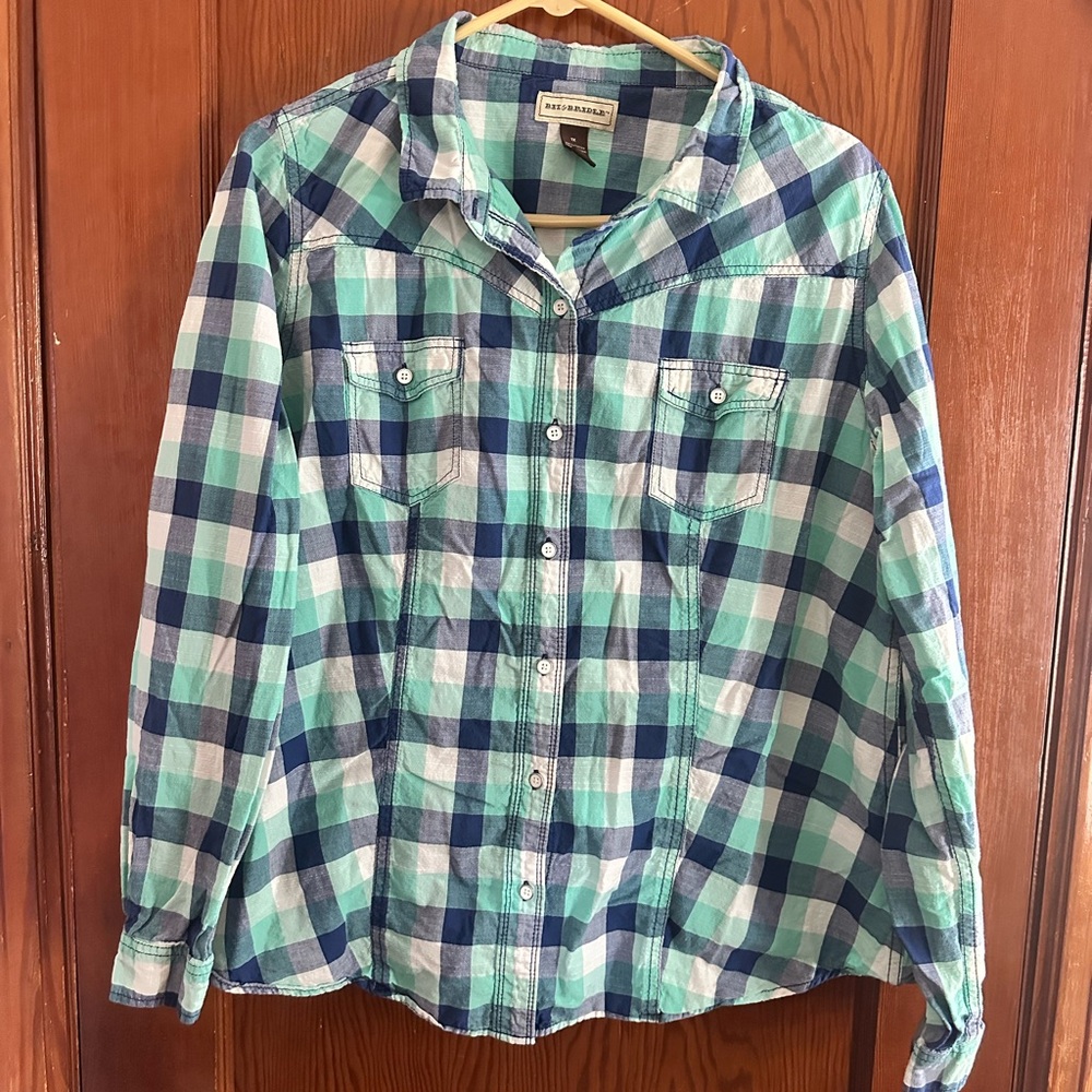 Bit & Bridle Blue and Green Plaid Button Down Shirt
